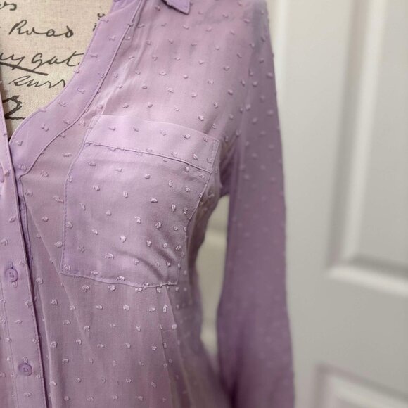 Women's Sheer Lavender Button-Up Blouse with Raised Hearts & Long-Sleeves - Picture 4 of 8